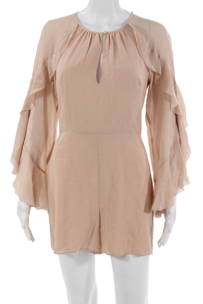 Intermix Women 100% Silk Long Sleeve Round Neck Jumpsuit Beige Size 2