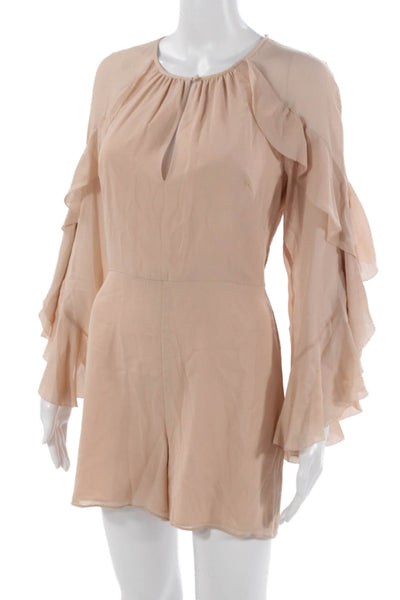 Intermix Women 100% Silk Long Sleeve Round Neck Jumpsuit Beige Size 2