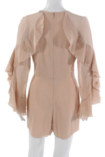 Intermix Women 100% Silk Long Sleeve Round Neck Jumpsuit Beige Size 2