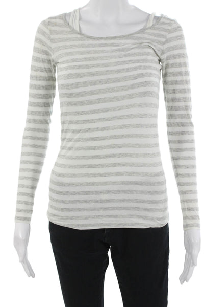 Vince Womens Basic Striped White Long Sleeve T Shirt 92% Pima Cotton Size XS