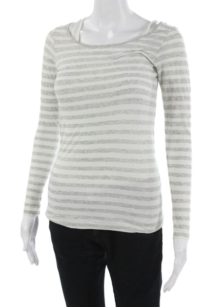 Vince Womens Basic Striped White Long Sleeve T Shirt 92% Pima Cotton Size XS
