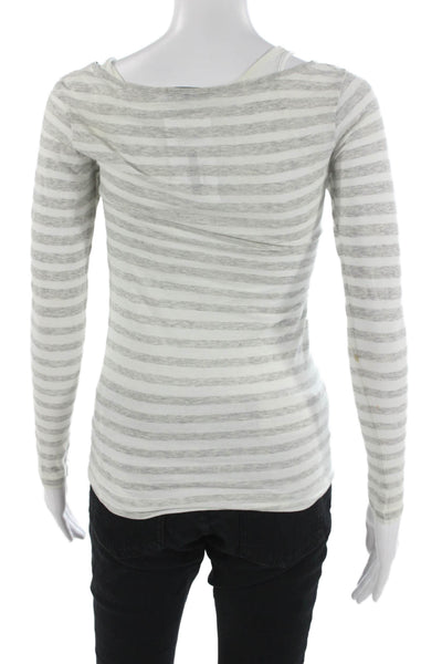 Vince Womens Basic Striped White Long Sleeve T Shirt 92% Pima Cotton Size XS