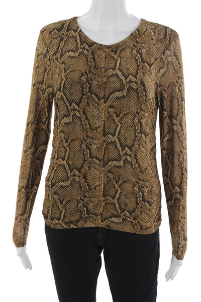 Bailey 44 Women Brown Snake Print Blouse Round Neck Long Sleeve Size S
