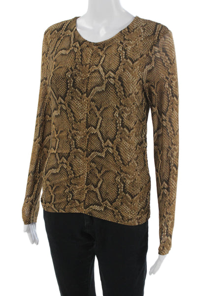 Bailey 44 Women Brown Snake Print Blouse Round Neck Long Sleeve Size S