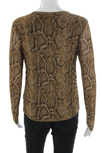 Bailey 44 Women Brown Snake Print Blouse Round Neck Long Sleeve Size S