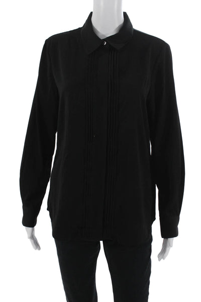 Banana Republic Women Basic Black Collared Long Sleeve Button-Up Size M