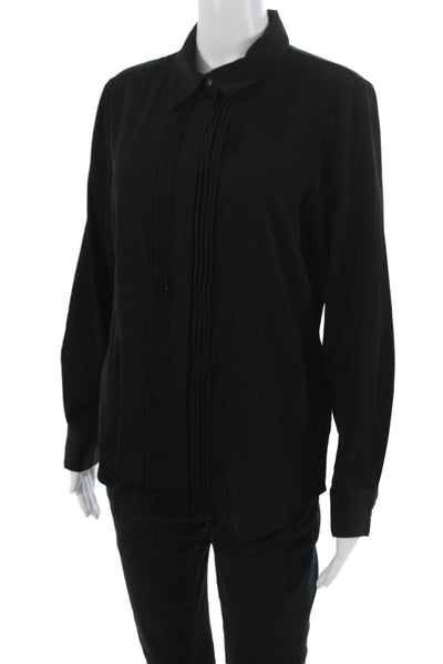 Banana Republic Women Basic Black Collared Long Sleeve Button-Up Size M