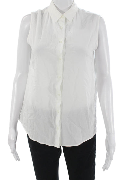 Uniqlo Women Basic Sleeveless Collared Button-Up White Rayon Blend Top Size S