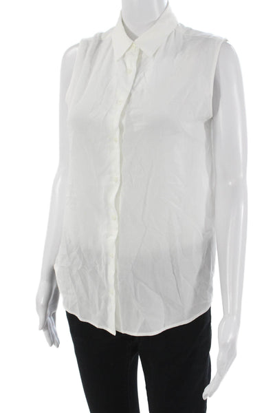 Uniqlo Women Basic Sleeveless Collared Button-Up White Rayon Blend Top Size S