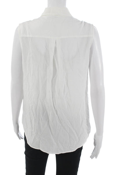 Uniqlo Women Basic Sleeveless Collared Button-Up White Rayon Blend Top Size S