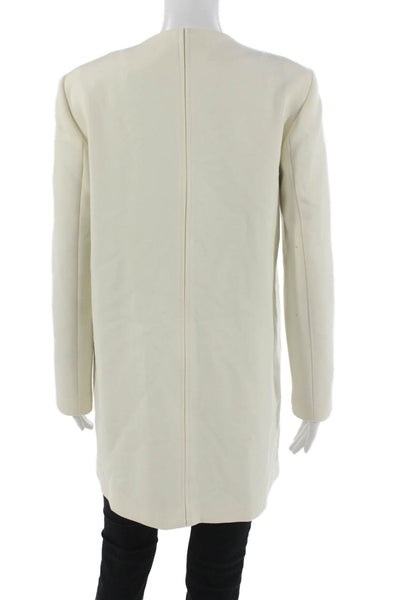 Zara Woman Womens Overcoat Beige Goat Velvet Crew Neck Zip Long Sleeve Size M