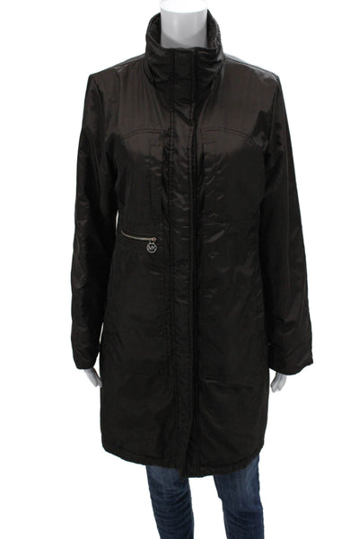 Michael Michael Kors Women Rain Coat Windbreaker Black High Neck Zip Size M