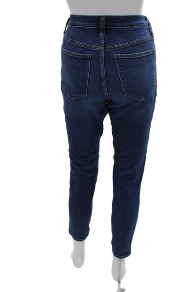 J Crew Women Skinny Ankle Jeans Dark Blue Button Mid Rise Size 27