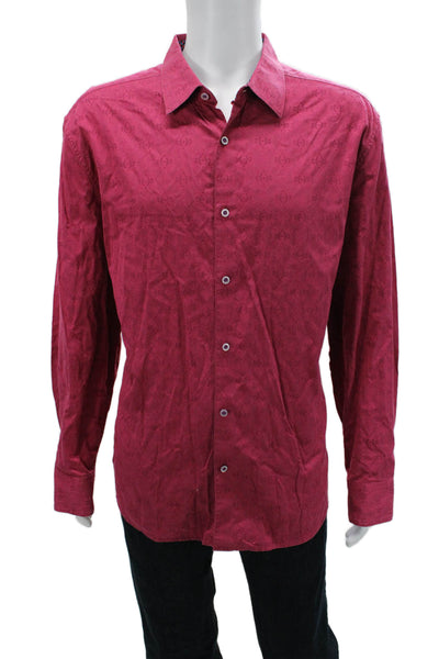 Robert Graham Mens Cotton Brocade Button Down Shirt Pink Size 3X