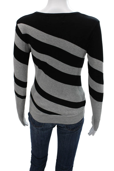 philosophy Women Pullover Striped Black Round Neck Long Sleeve Sweater Size XS