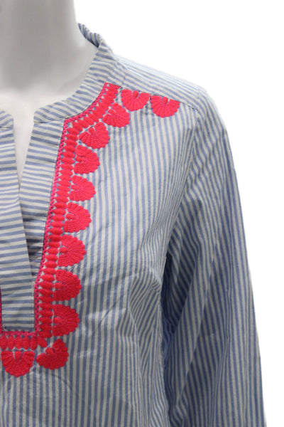 Vineyard Vines Womens Tunic Blouse Light Blue Striped 3/4 Sleeve Tie Size XS