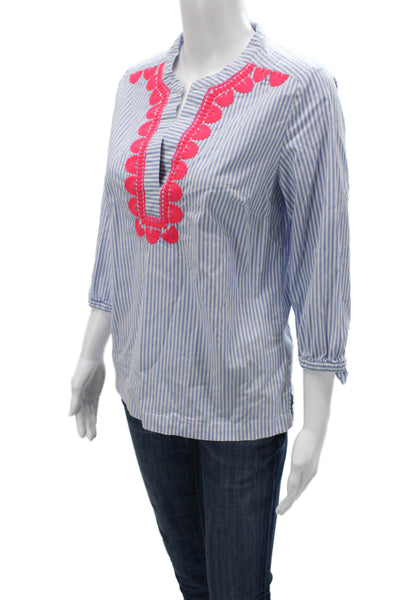 Vineyard Vines Womens Tunic Blouse Light Blue Striped 3/4 Sleeve Tie Size XS
