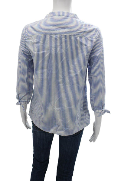 Vineyard Vines Womens Tunic Blouse Light Blue Striped 3/4 Sleeve Tie Size XS