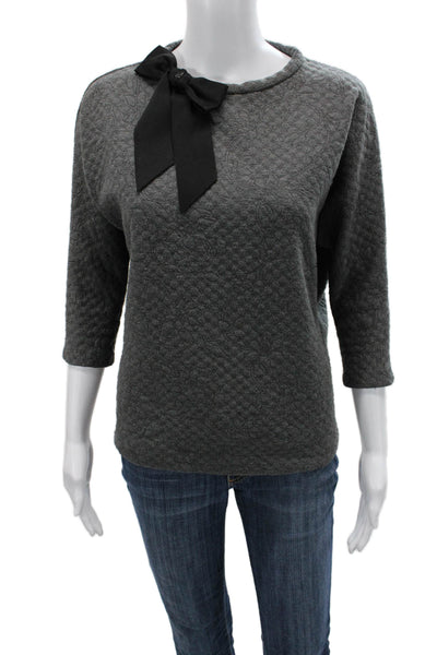 Carolina Herrera Women Pullover Tie Neck Dark Gray 3/4 Sleeve Size XS