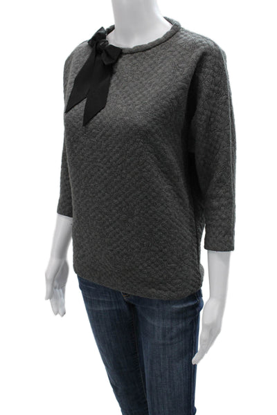 Carolina Herrera Women Pullover Tie Neck Dark Gray 3/4 Sleeve Size XS