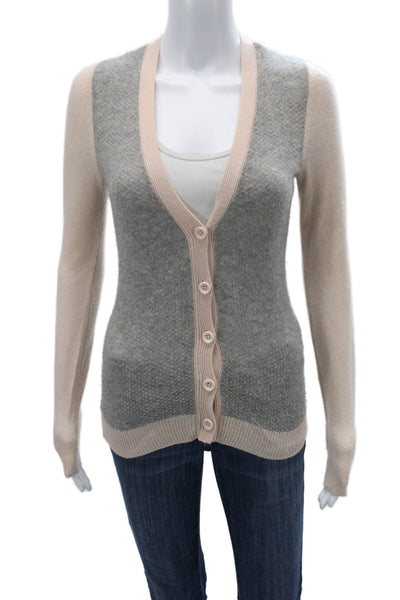 C by Bloomingdales Womens Cashmere Cardigan Gray V-Neck Button Size XS
