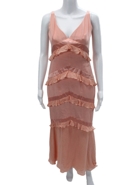 Escada Women Pink Silk V-Neck Sleeveless Slip Maxi Dress Size 36
