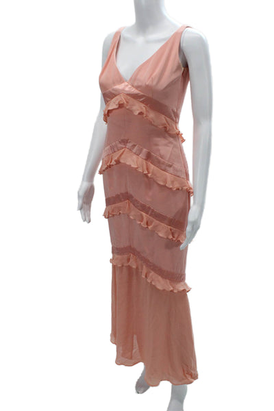 Escada Women Pink Silk V-Neck Sleeveless Slip Maxi Dress Size 36