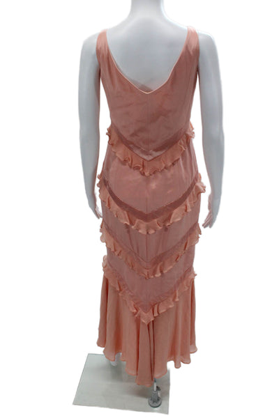 Escada Women Pink Silk V-Neck Sleeveless Slip Maxi Dress Size 36