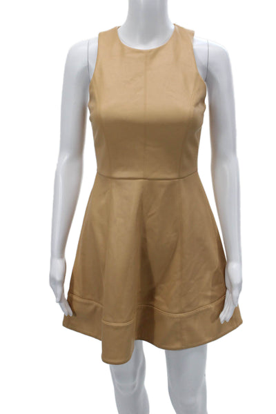 Alexis Womens A-Line Fit & Flare Mini Dress Tan Sleeveless Neck Zip Size XS