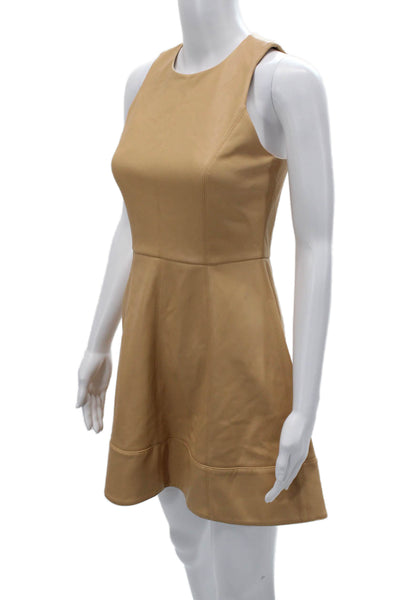 Alexis Womens A-Line Fit & Flare Mini Dress Tan Sleeveless Neck Zip Size XS