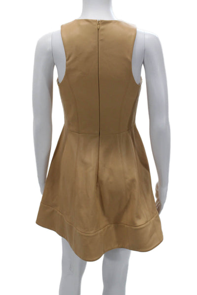 Alexis Womens A-Line Fit & Flare Mini Dress Tan Sleeveless Neck Zip Size XS