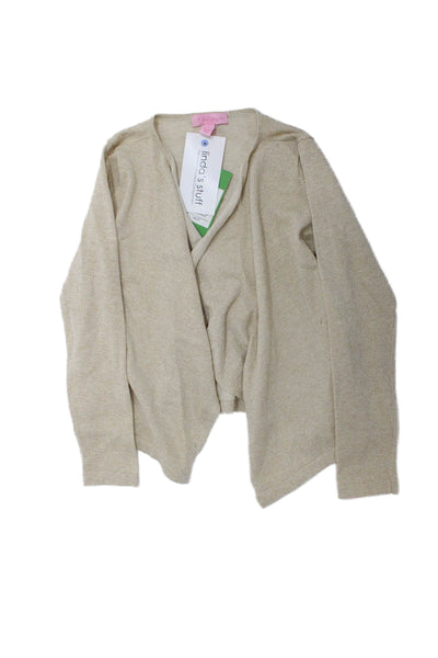 Lilly Pulitzer Girls Long Sleeves Sparkle Cardigan Sweater Beige Size L