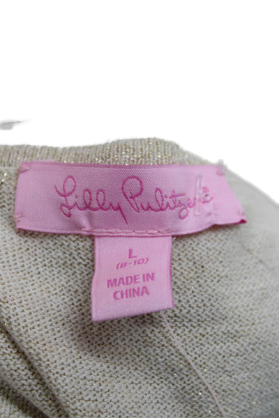 Lilly Pulitzer Girls Long Sleeves Sparkle Cardigan Sweater Beige Size L