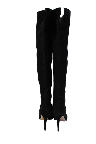 Gianvito Rossi Womens Suede Pointed Toe Heeled Knee High Boots Black Size 11