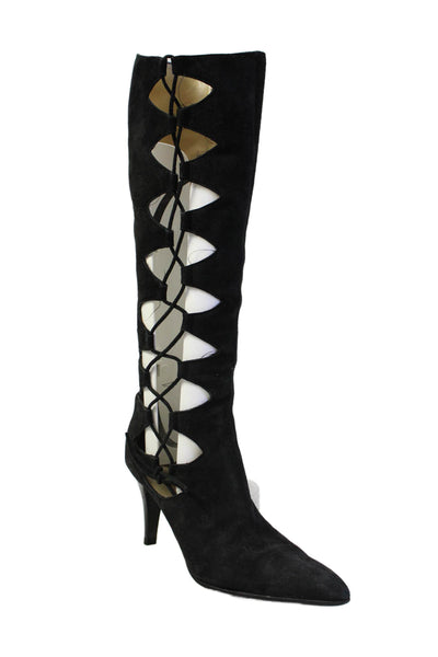 Giuseppe Zanotti Design Womens Suede Lace-Up Knee-High Boots Black Size 10