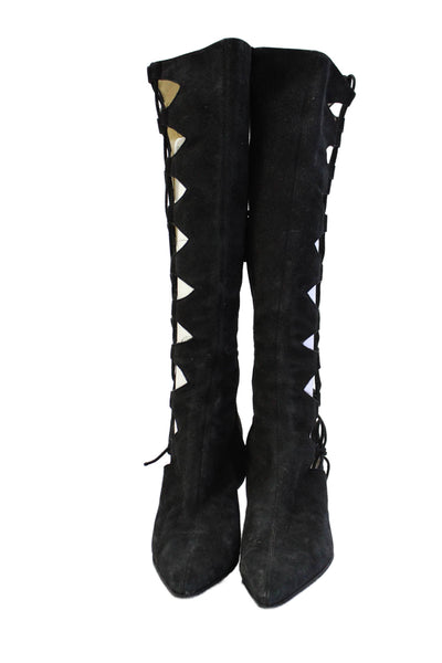 Giuseppe Zanotti Design Womens Suede Lace-Up Knee-High Boots Black Size 10