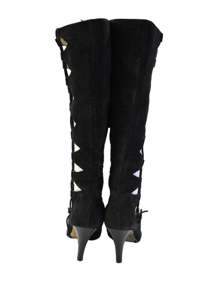 Giuseppe Zanotti Design Womens Suede Lace-Up Knee-High Boots Black Size 10