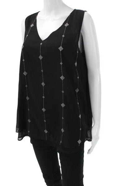 Neiman Marcus Women Black Geometric V-Neck Sleeveless Tunic Polyester Size L
