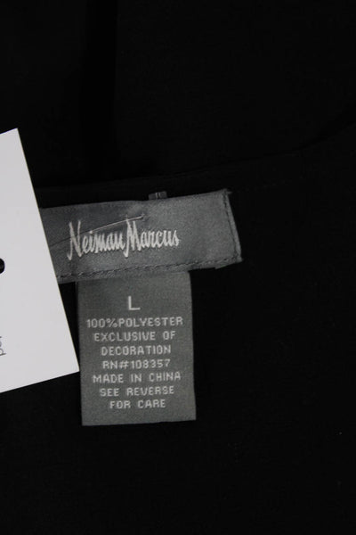 Neiman Marcus Women Black Geometric V-Neck Sleeveless Tunic Polyester Size L