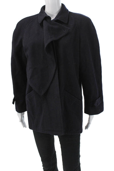 Max Mara Women Overcoat Black Wool Blend Collared Tie Long Sleeve Size M