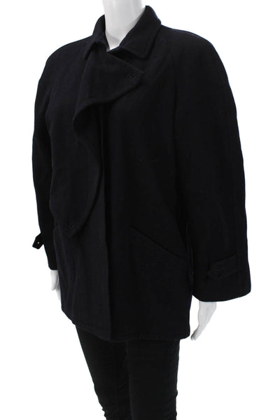 Max Mara Women Overcoat Black Wool Blend Collared Tie Long Sleeve Size M