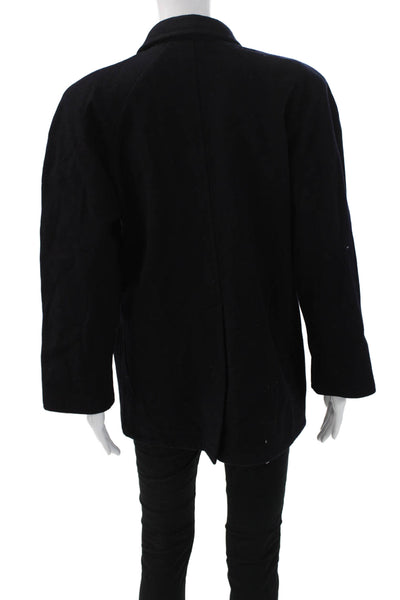 Max Mara Women Overcoat Black Wool Blend Collared Tie Long Sleeve Size M