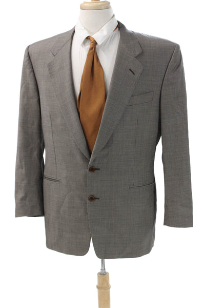 Canali Mens Classic Gray Check Suit Jacket Collared Button Rayon Cupro Size 50