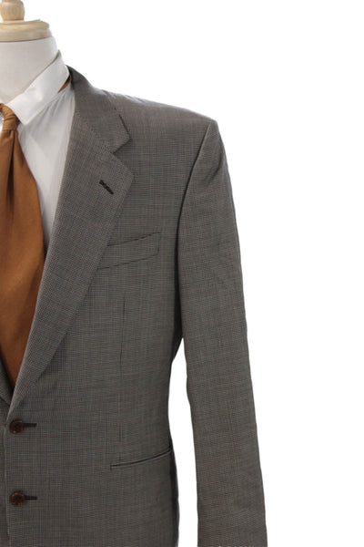 Canali Mens Classic Gray Check Suit Jacket Collared Button Rayon Cupro Size 50