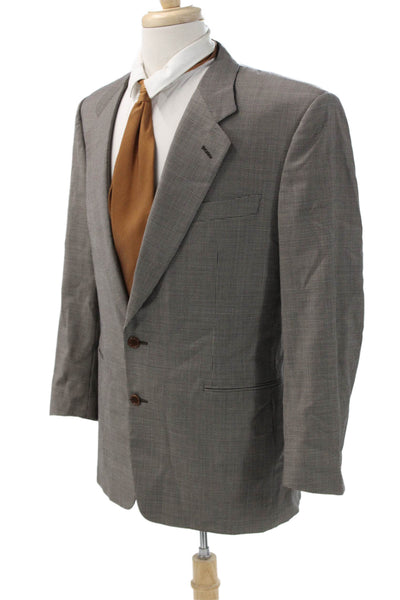 Canali Mens Classic Gray Check Suit Jacket Collared Button Rayon Cupro Size 50