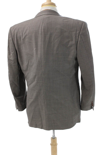 Canali Mens Classic Gray Check Suit Jacket Collared Button Rayon Cupro Size 50