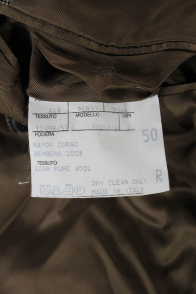 Canali Mens Classic Gray Check Suit Jacket Collared Button Rayon Cupro Size 50