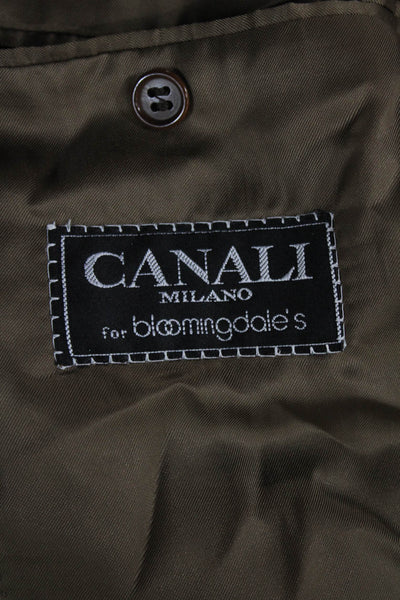 Canali Mens Classic Gray Check Suit Jacket Collared Button Rayon Cupro Size 50