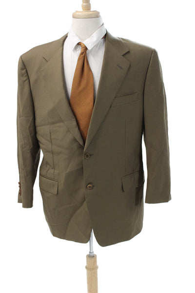 Canali Mens Classic Brown Pure Wool Suit Jacket Collared Button Size 52