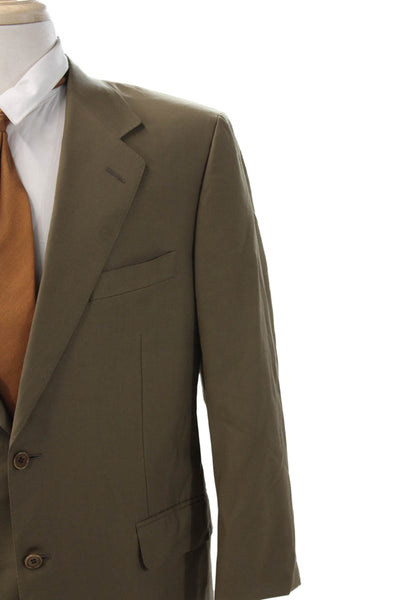 Canali Mens Classic Brown Pure Wool Suit Jacket Collared Button Size 52
